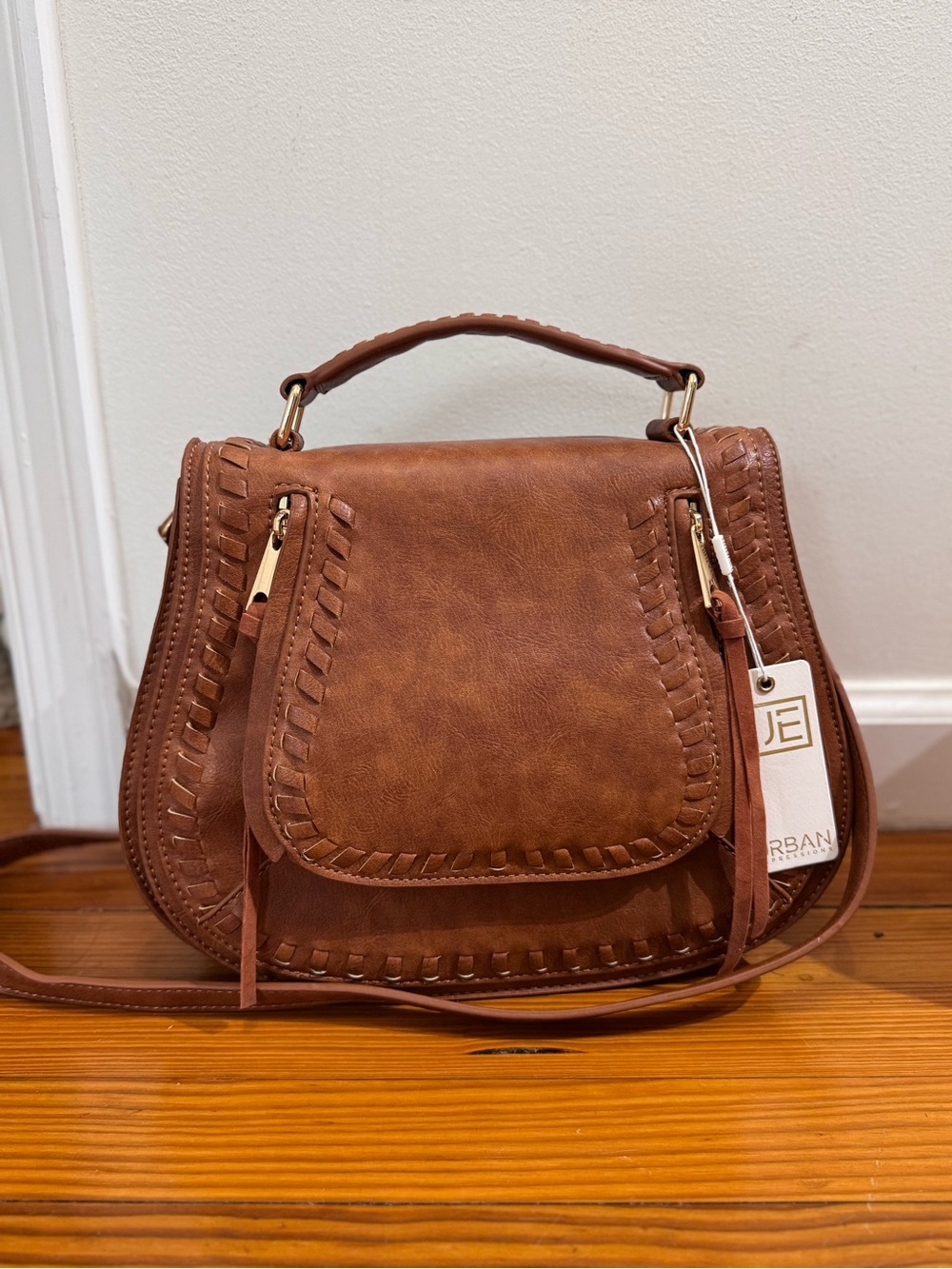Urban Expressions Cognac Braided Faux-Leather Satchel